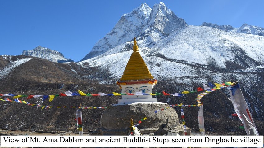 View of Mount Ama Dablam and Buddhist Stupa