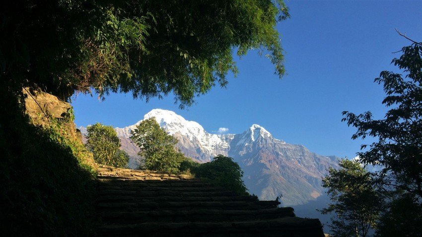Annapurna South and Hiun Chuli peak seen from Ghandruk village