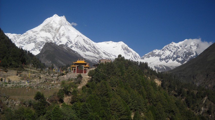 Mount Manaslu view from Lho Village