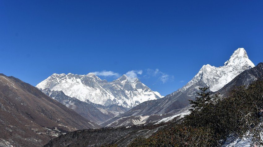 Mount Everest and Mount Ama Dablam in Khumbu Valley